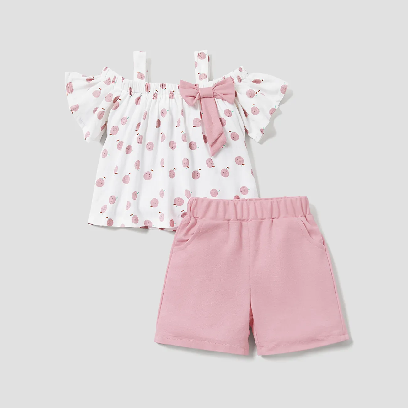 2-piece Toddler Girls Fruit Print Bow Top and Shorts Set big image 1