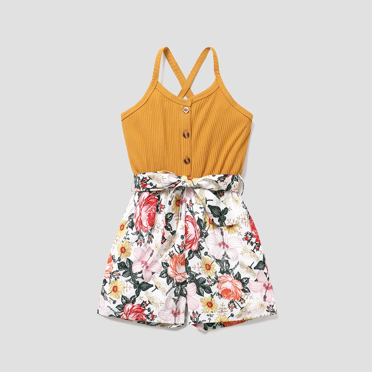 Baby / Toddler Girl Bowknot Floral Jumpsuit Orange big image 1