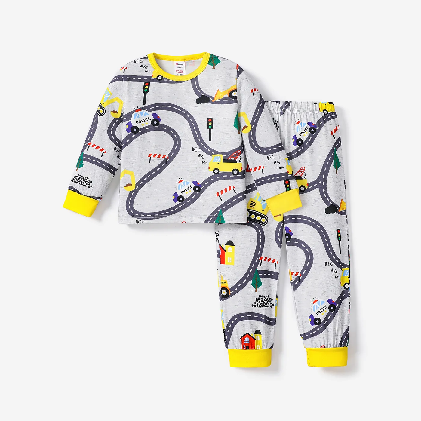 2PCS Kid Boy Fashionable Casual Pajama Top/ Pants Set  WARMGREY big image 1