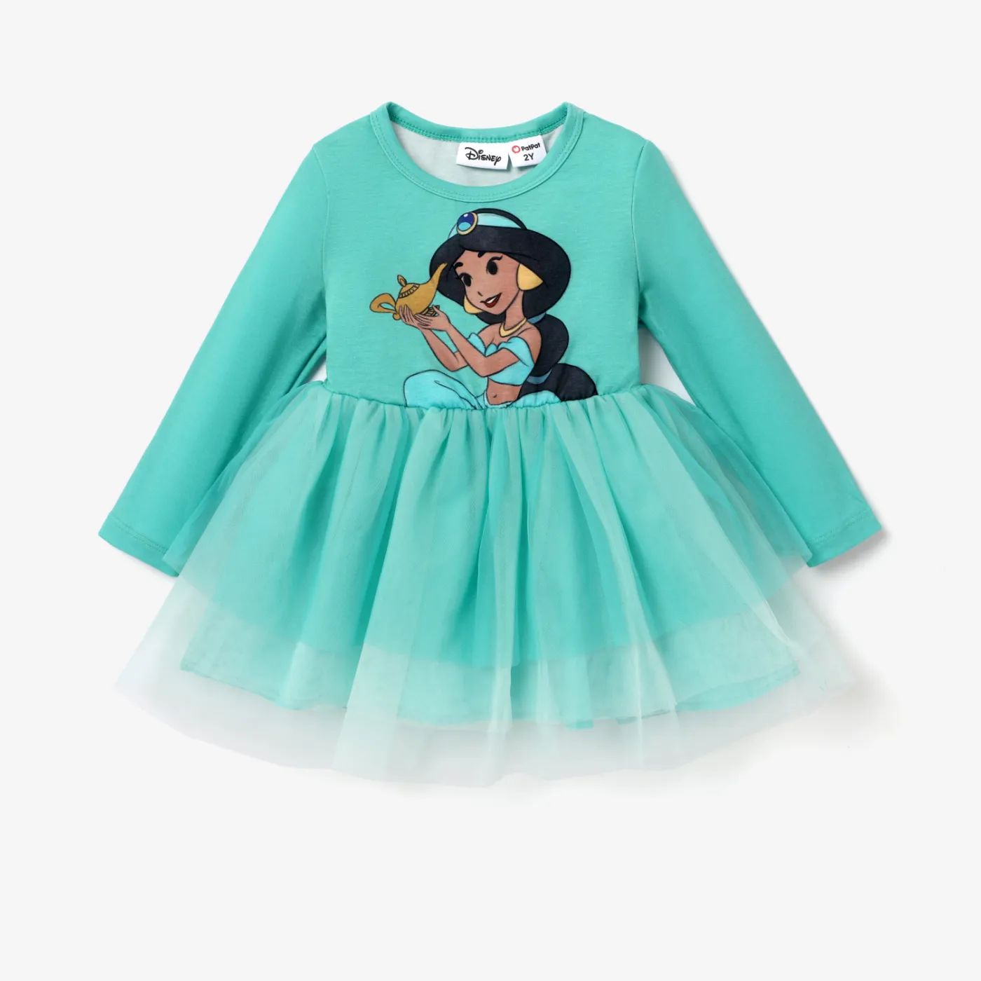 Disney Princess Toddler Girl Character Naia™ Print Long-sleeve Mesh Overlay Fairy Tulle Dress Turquoise image 6