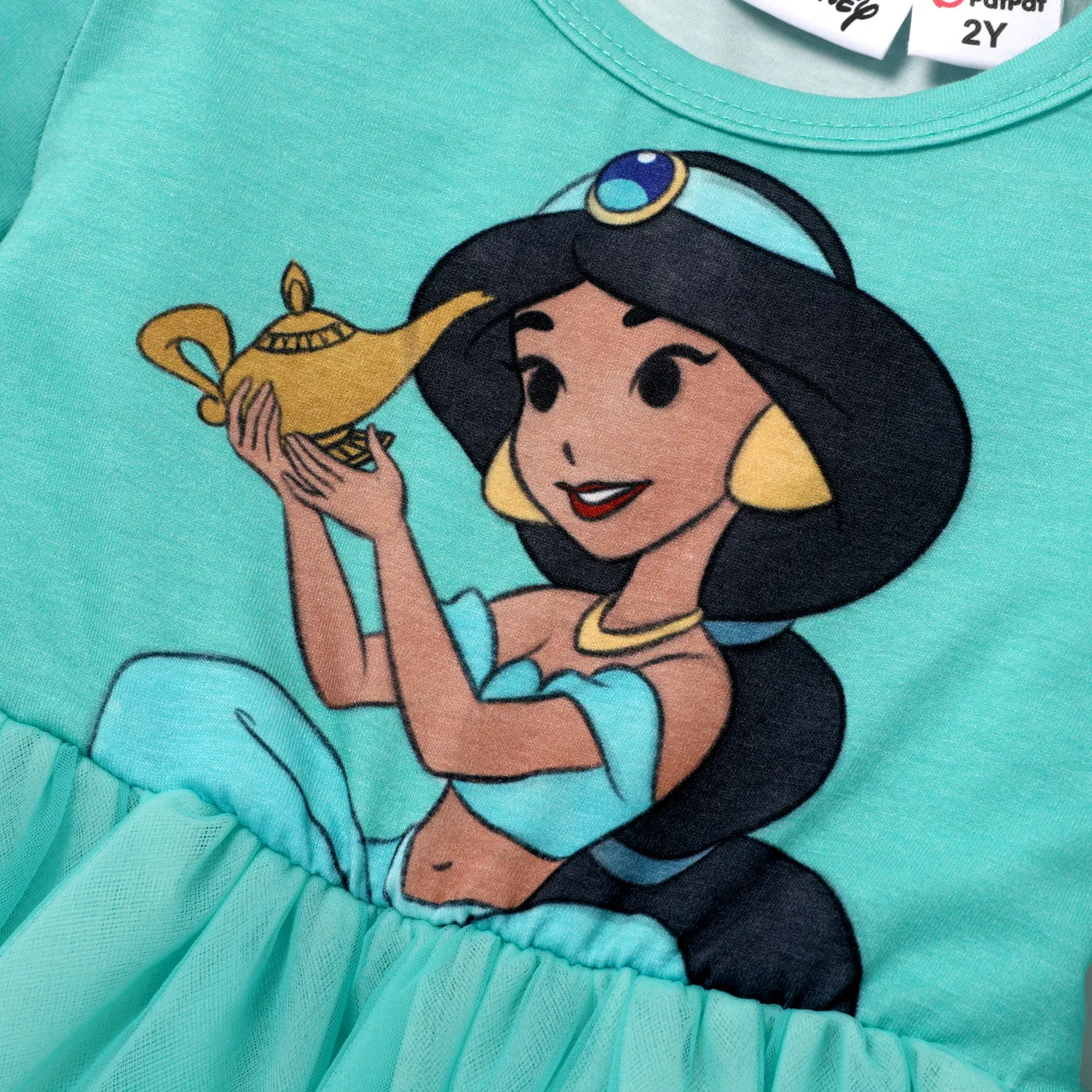 Disney Princess Toddler Girl Character Naia™ Print Long-sleeve Mesh Overlay Fairy Tulle Dress Turquoise image 3