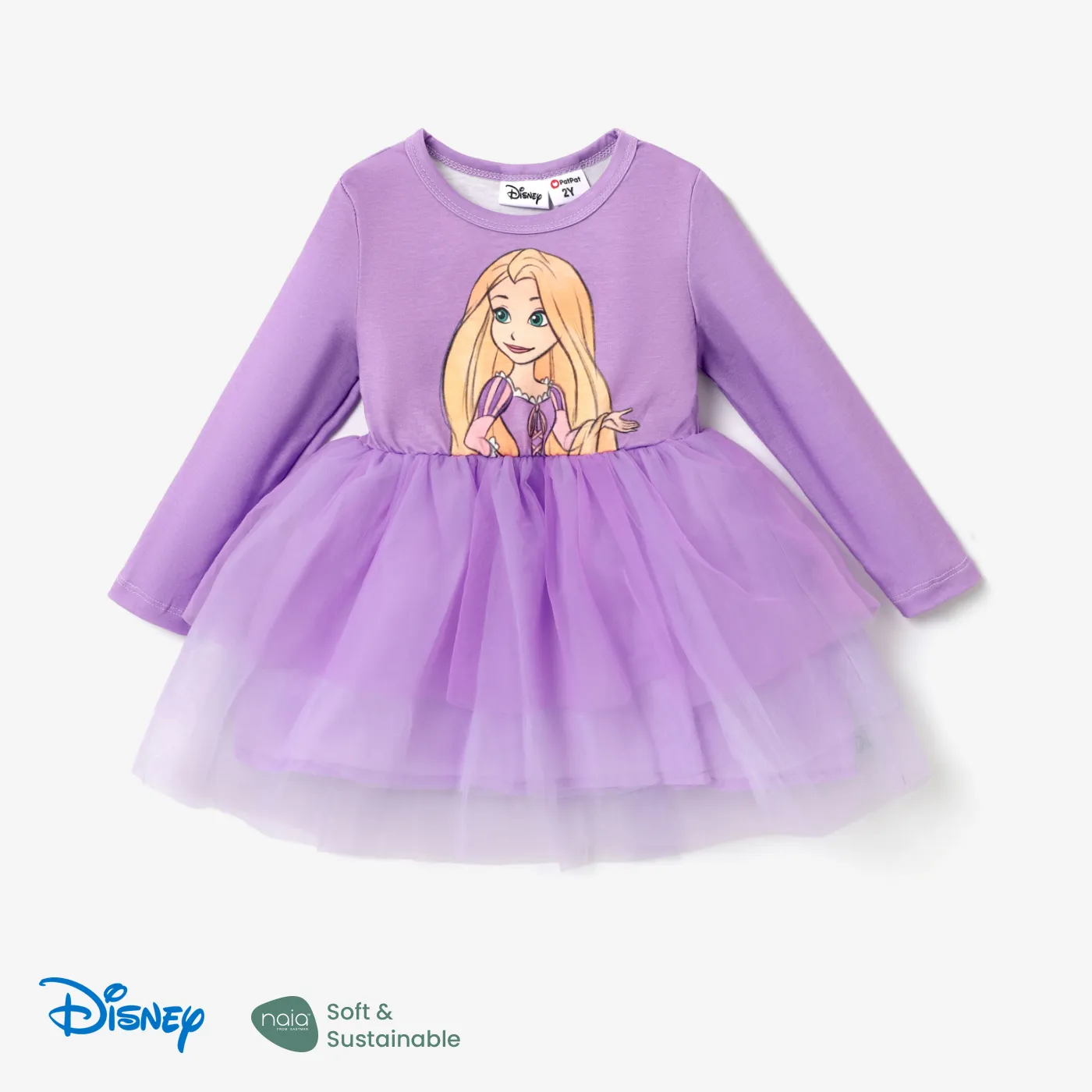 Disney Princess Toddler Girl Character Naia™ Print Long-sleeve Mesh Overlay Fairy Tulle Dress Purple