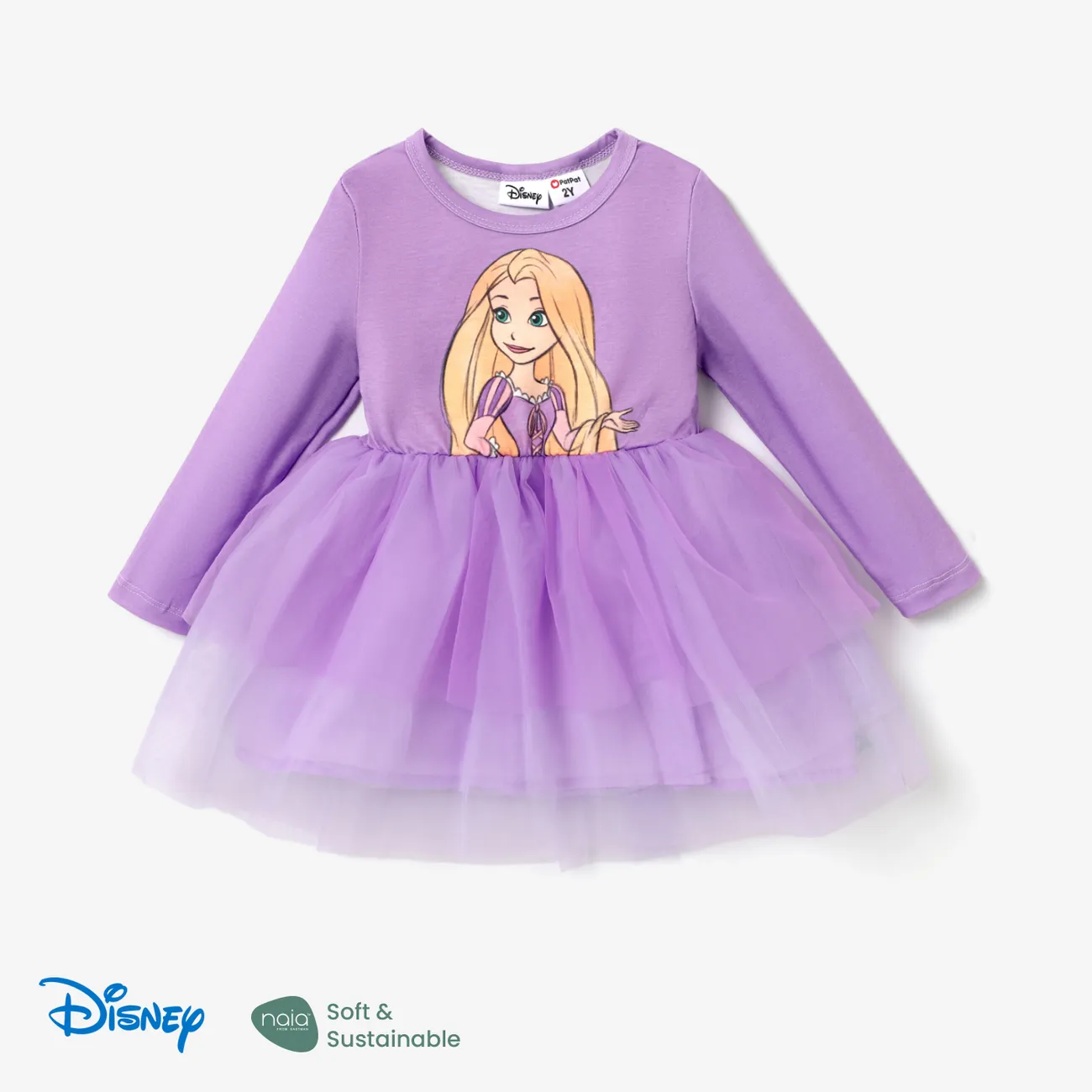Disney Princess فساتين 2 - 6 سنوات حريمي كم طويل خياطة النسيج شخصيات أرجواني big image 1