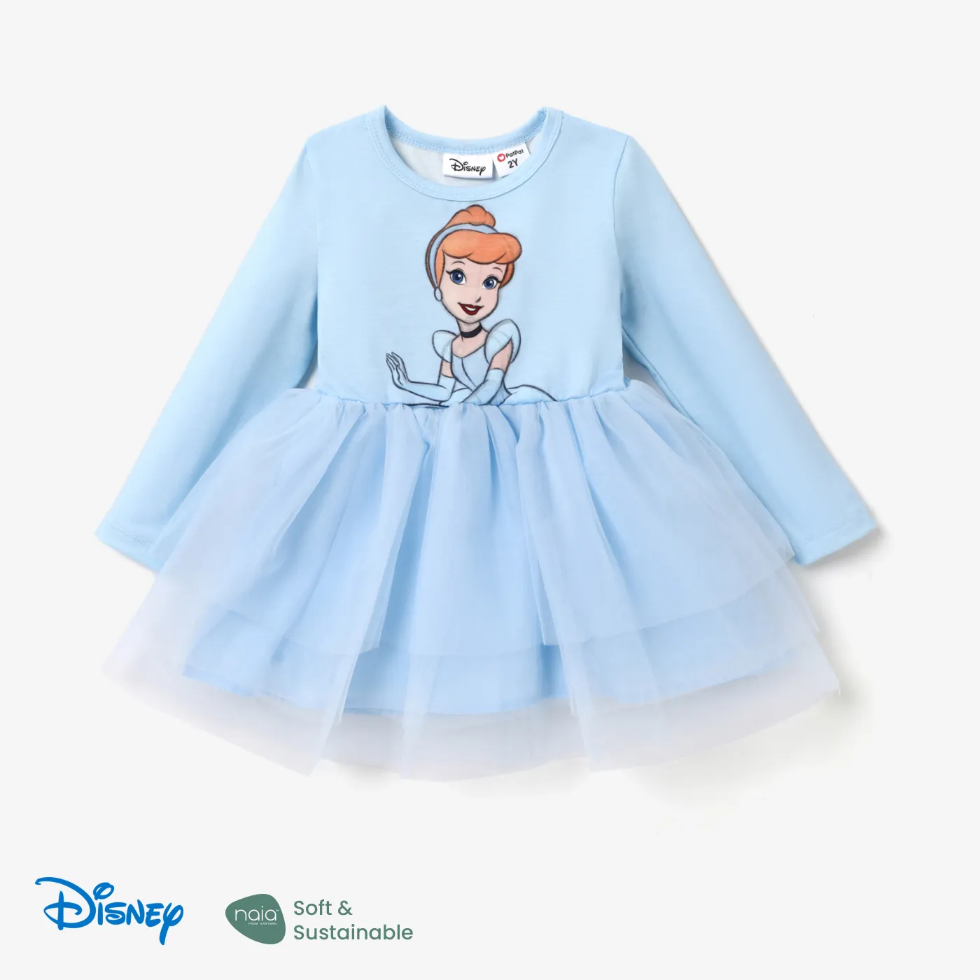 Disney Princess Toddler Girl Character Naia™ Print Long-sleeve Mesh Overlay Fairy Tulle Dress Blue