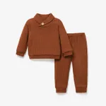 2pcs Baby Girl/Boy Casual Solid Color Set with Lapel Brown