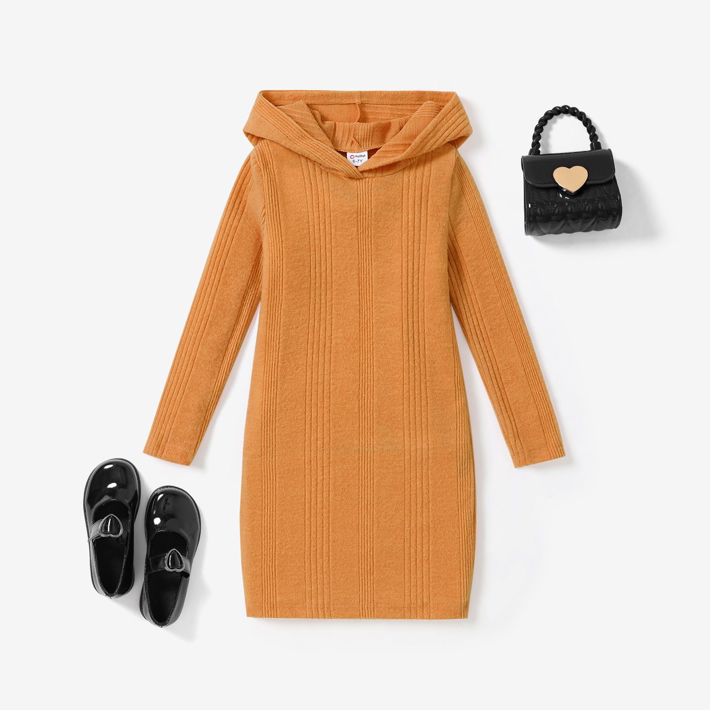 

Kid Girl's Basic Textured material Hooded Dress in Solid Color