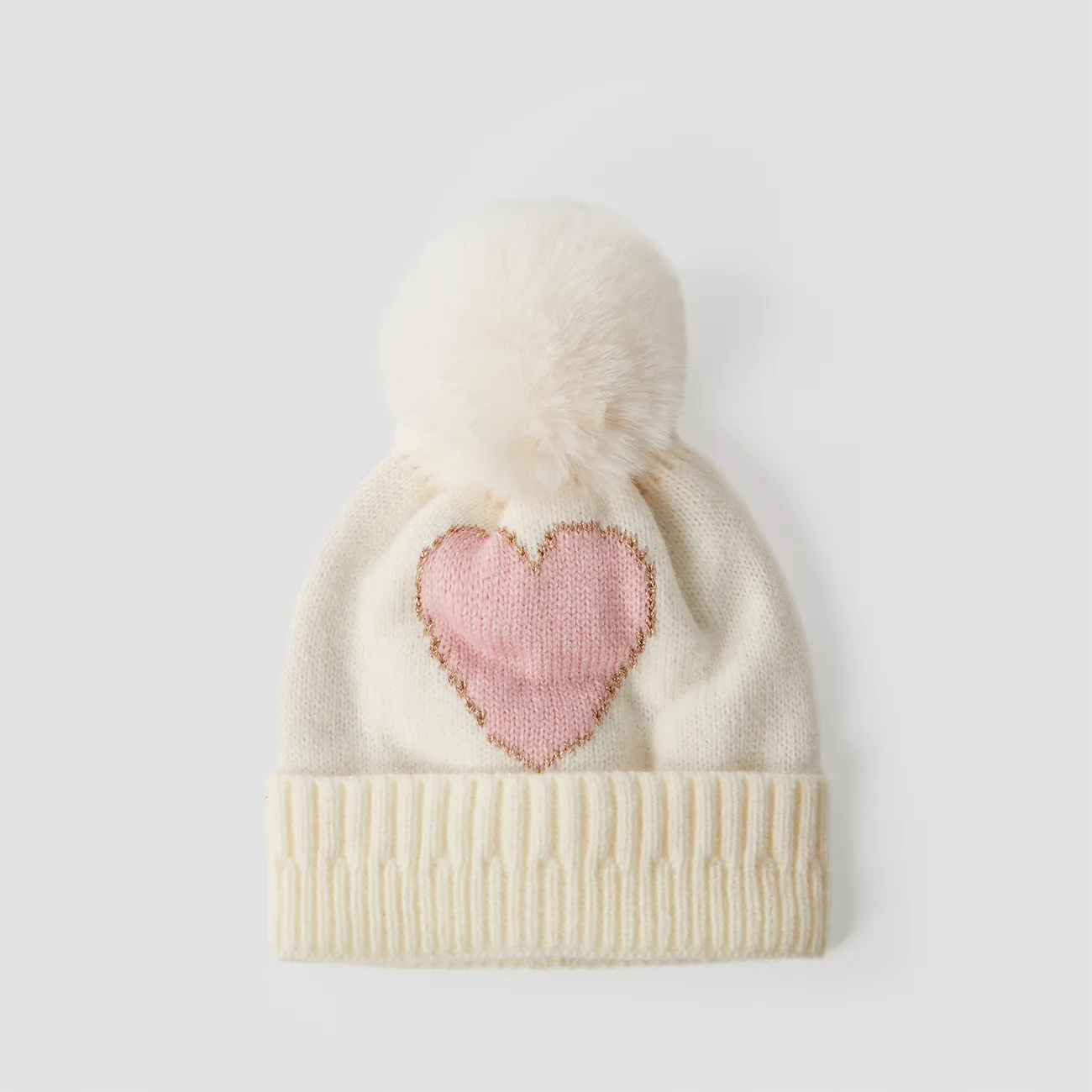 Sombrero de punto de lana caliente engrosado en forma de corazón del bebé Lechoso big image 1