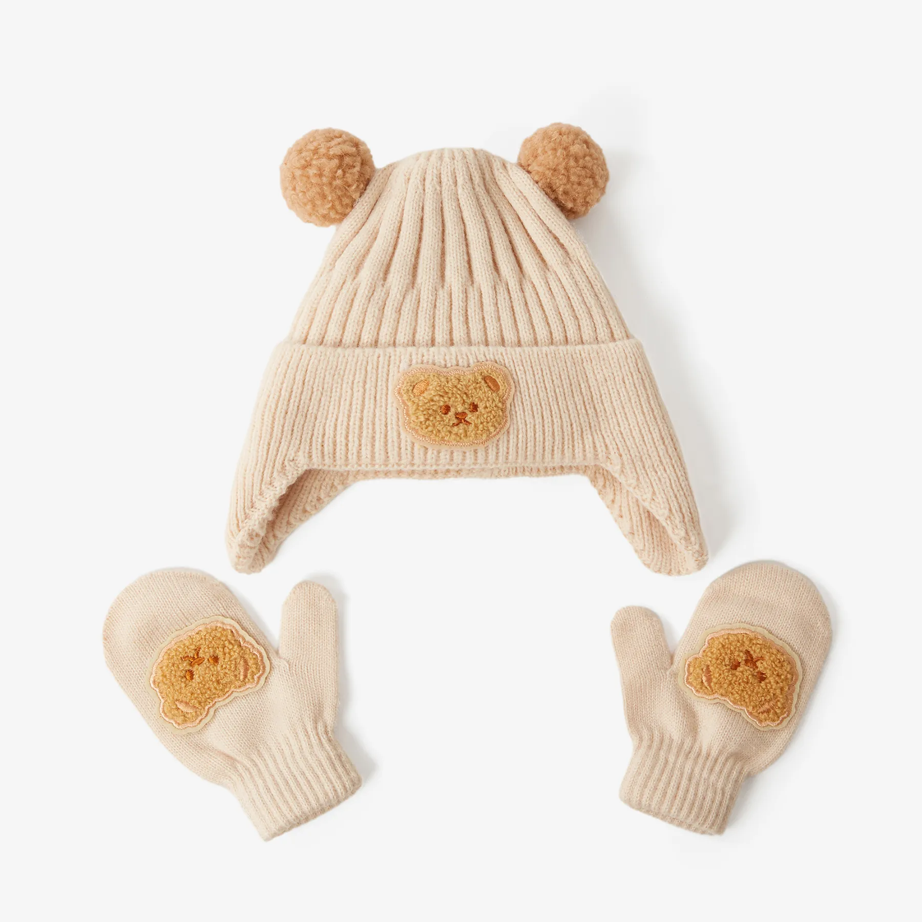 A must-have warm set of woolen ear hats and gloves for Baby/toddler in winter Beige big image 1