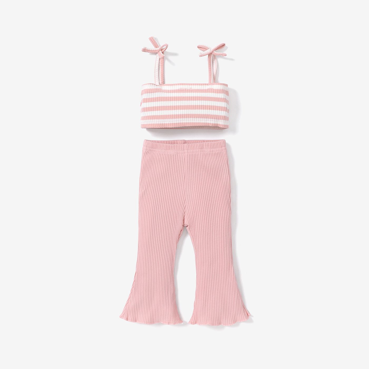 

2pcs Baby Girl Cotton Ribbed Crop Cami Top and Flared Pants Set