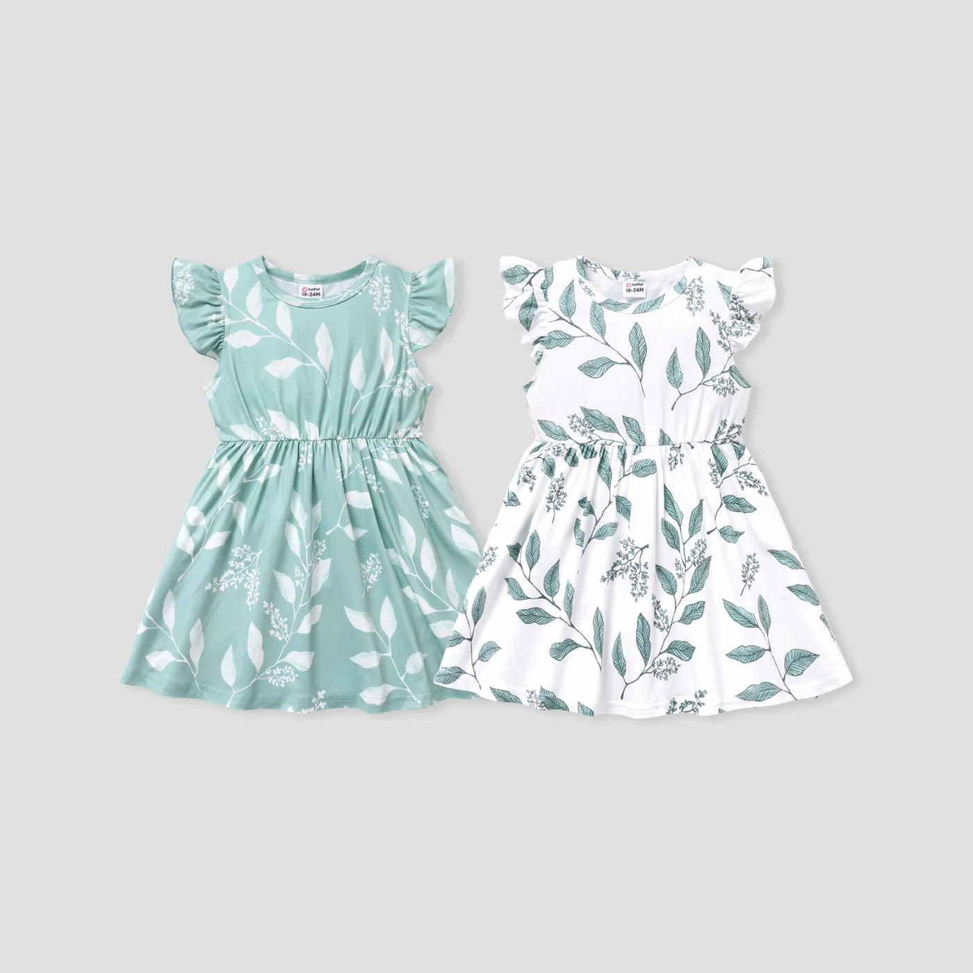 Toddler Girl Floral Leaf Print Flutter-sleeve Dress