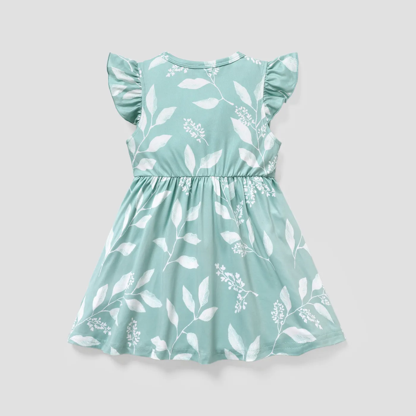 Toddler Girl Floral Leaf Print Flutter-sleeve Dress Light Green image 2