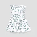 فستان بناتي صغير بطبعة أوراق شجر الأزهار بأكمام رفرفة  image 2