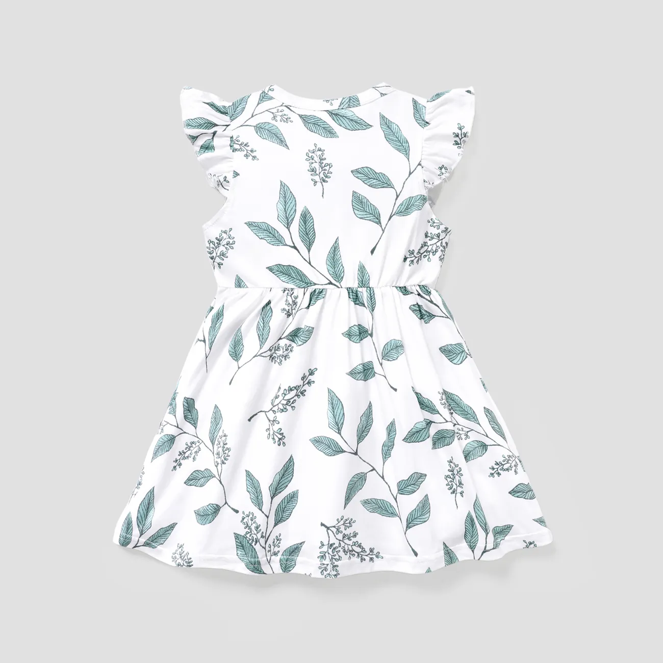 Toddler Girl Floral Leaf Print Flutter-sleeve Dress White big image 1