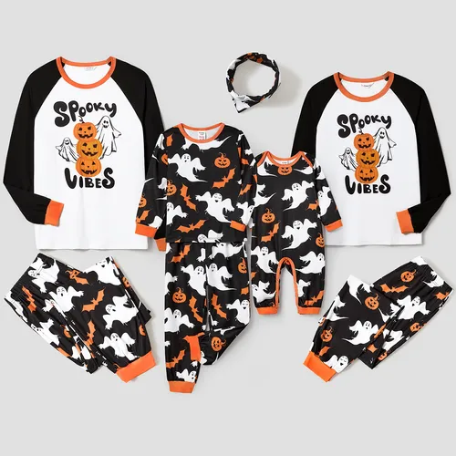 Halloween Family Matching Letter & Pumpkin Print Pajamas Sets (Flame Resistant)
