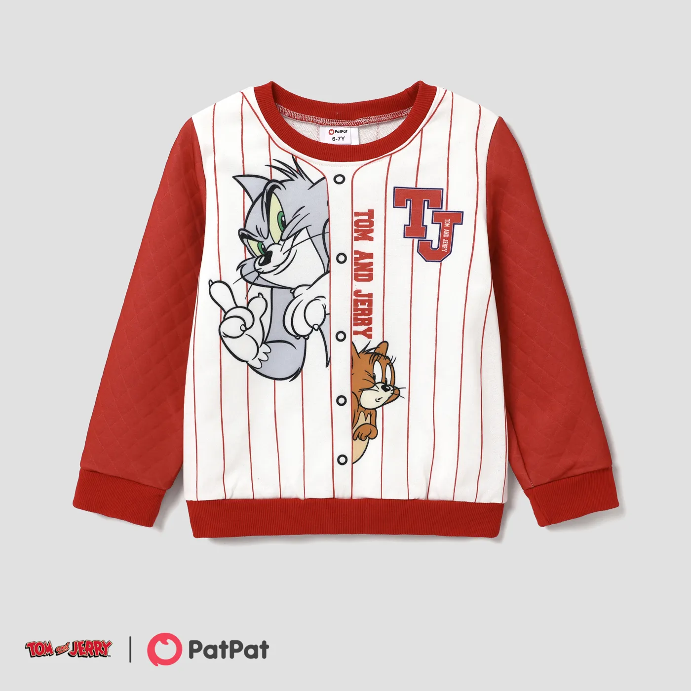 Tom and Jerry Kid Boy Contrast Textured Long-sleeve Crew Neck Sweatshirt  Red