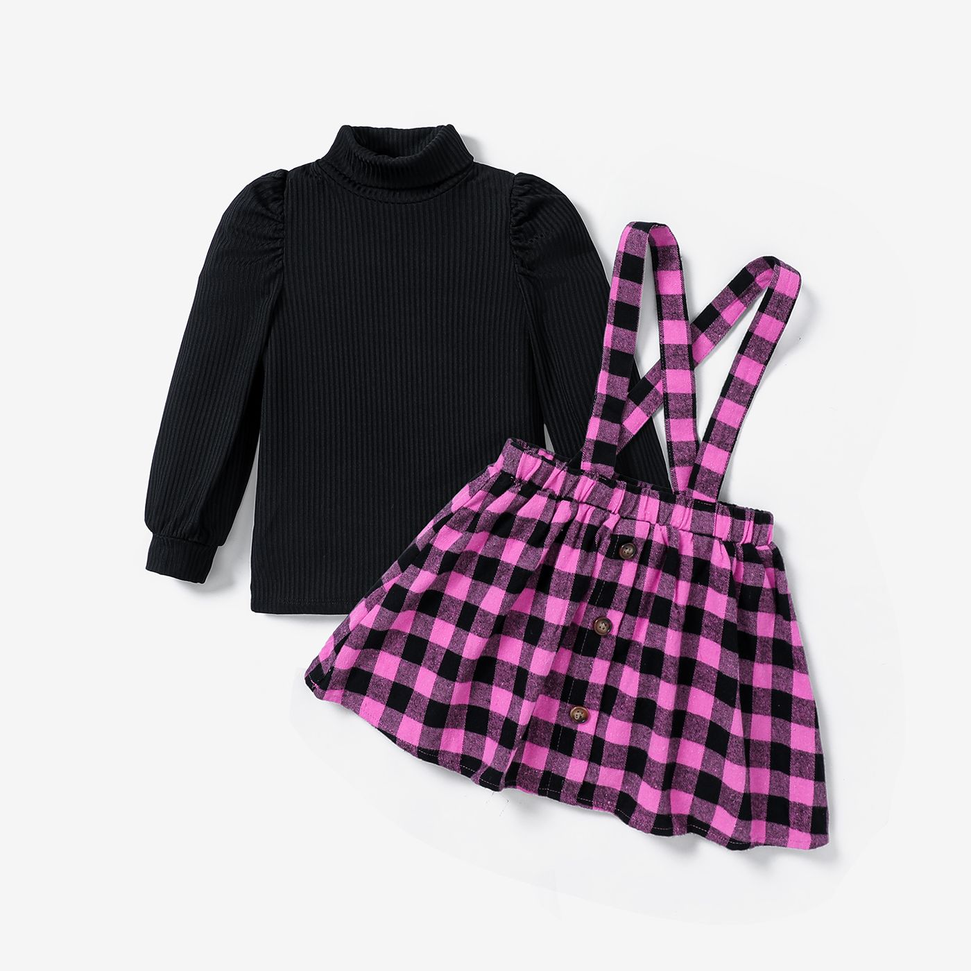 2PCS Toddler Girl Avant-garde Grid/Houndstooth Puff Sleeve Dress Set