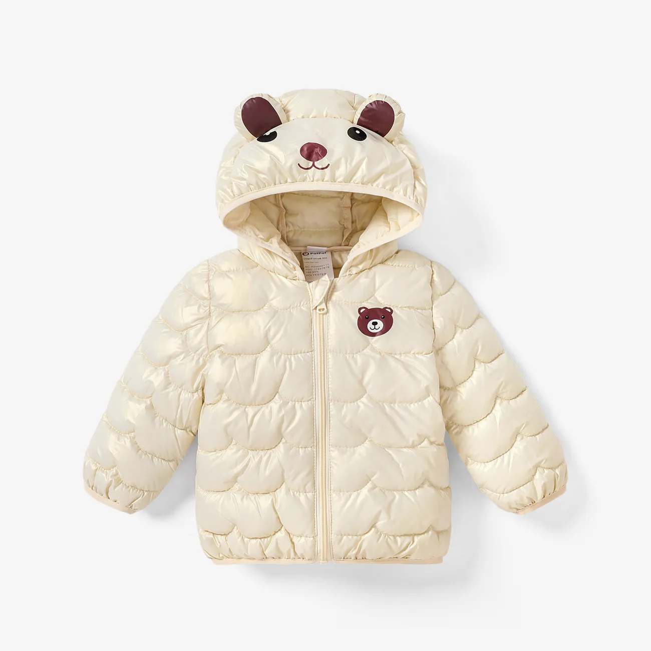 Baby/Toddler Boy/Girl Hooded Bear Pattern Coat  Creamy White big image 1