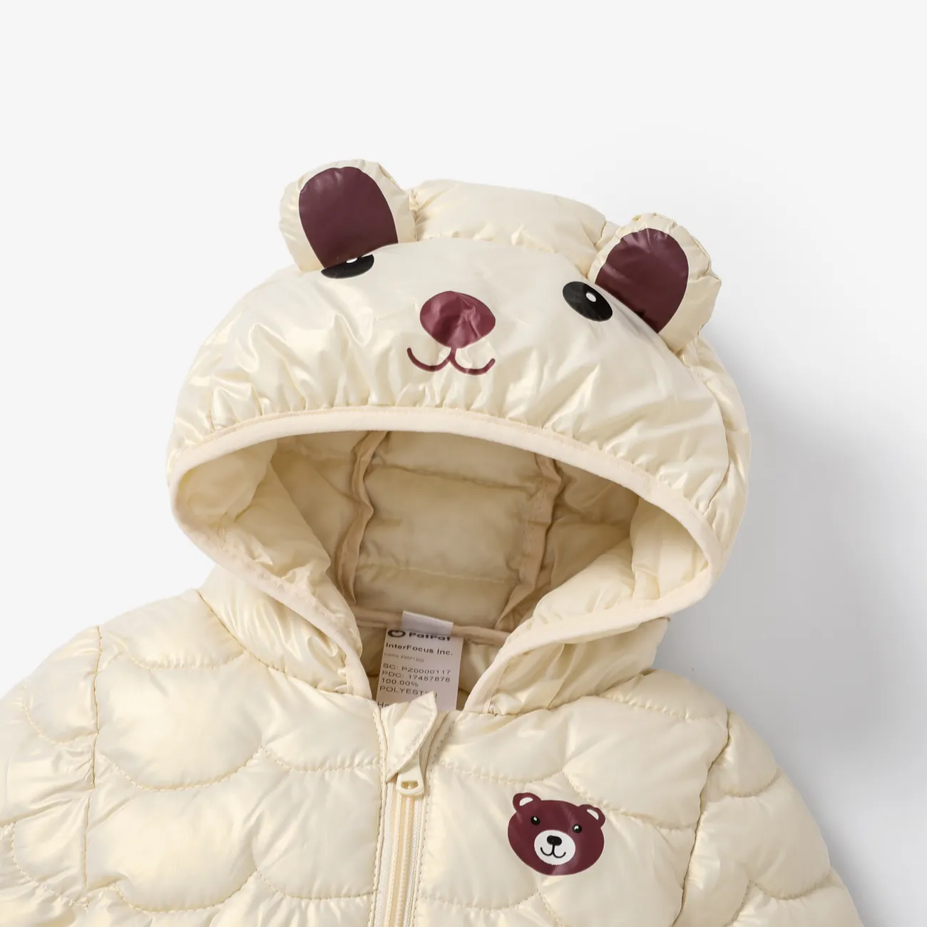 Baby/Toddler Boy/Girl Hooded Bear Pattern Coat  Creamy White big image 1