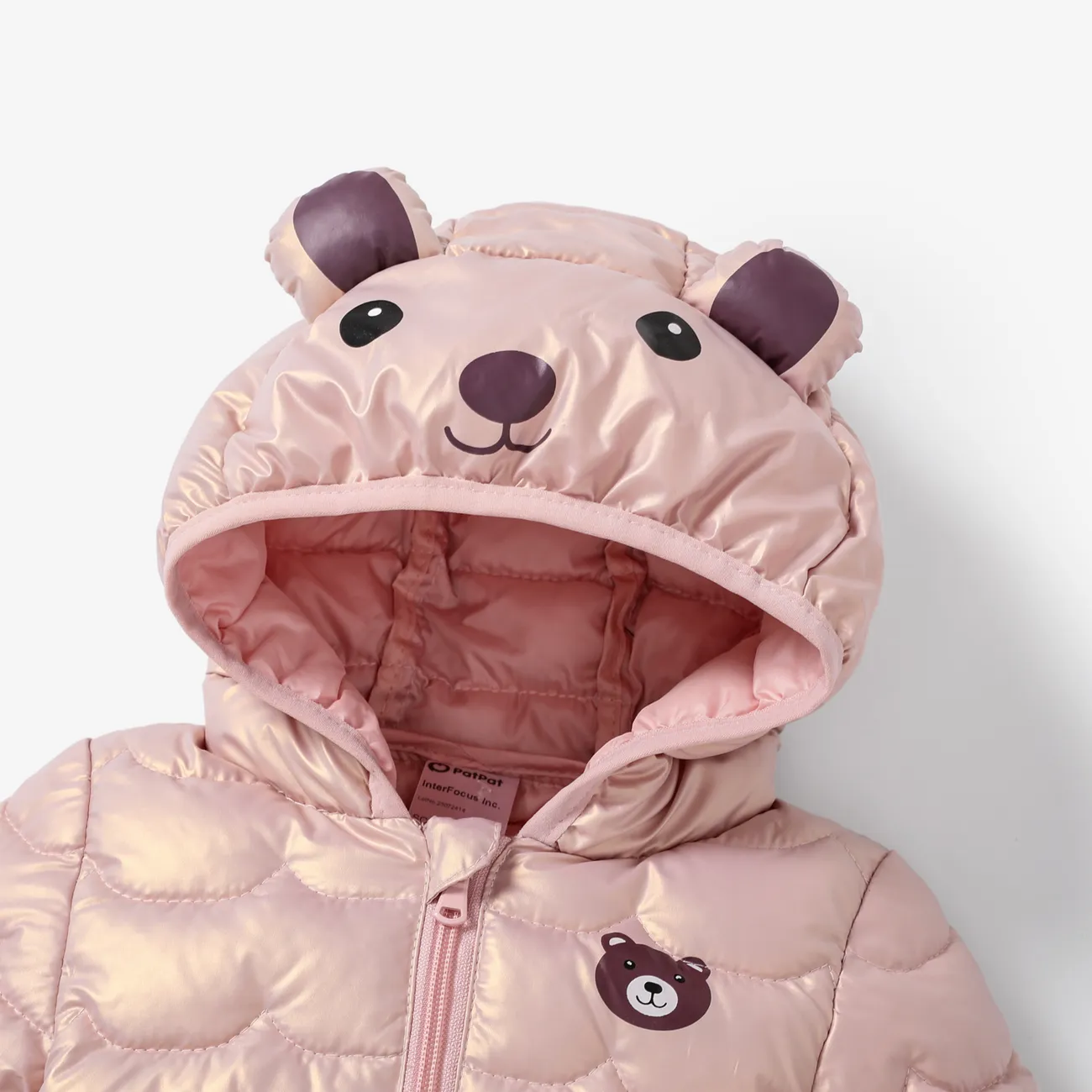 Toddler / Kid Girl Hooded Bear Pattern Coat  Rose big image 1