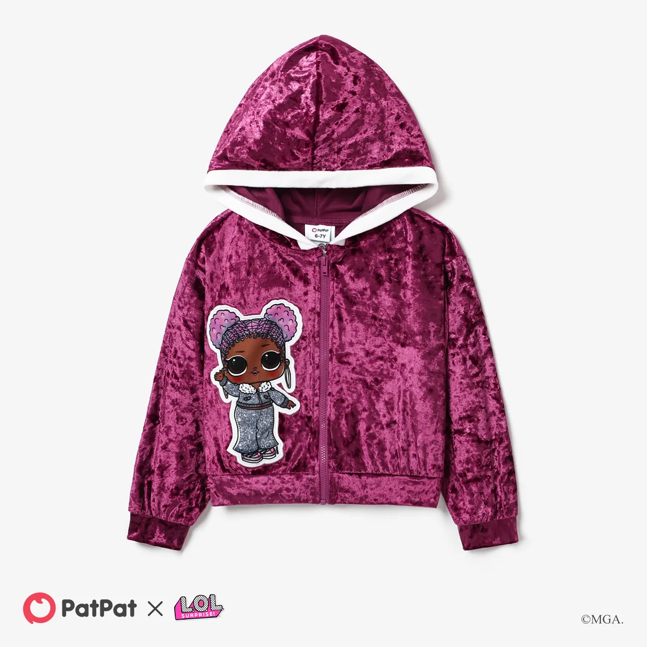 L.O.L. SURPRISE! Kid Girl Graphic Velvet Long-sleeve Hooded Jacket or Bell Pant big image 1