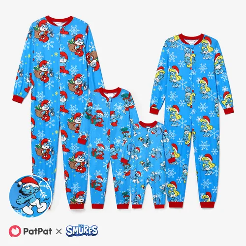 The Smurfs Christmas Pattern Print Colorblock Family Matching Onesies Pajamas(Flame Resistant)