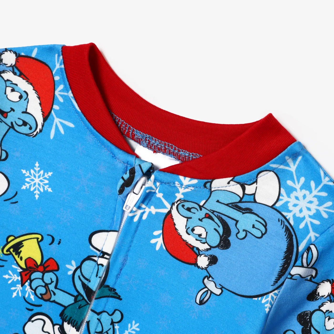 The Smurfs Christmas Pattern Print Colorblock Family Matching Onesies Pajamas(Flame Resistant) Blue image 4