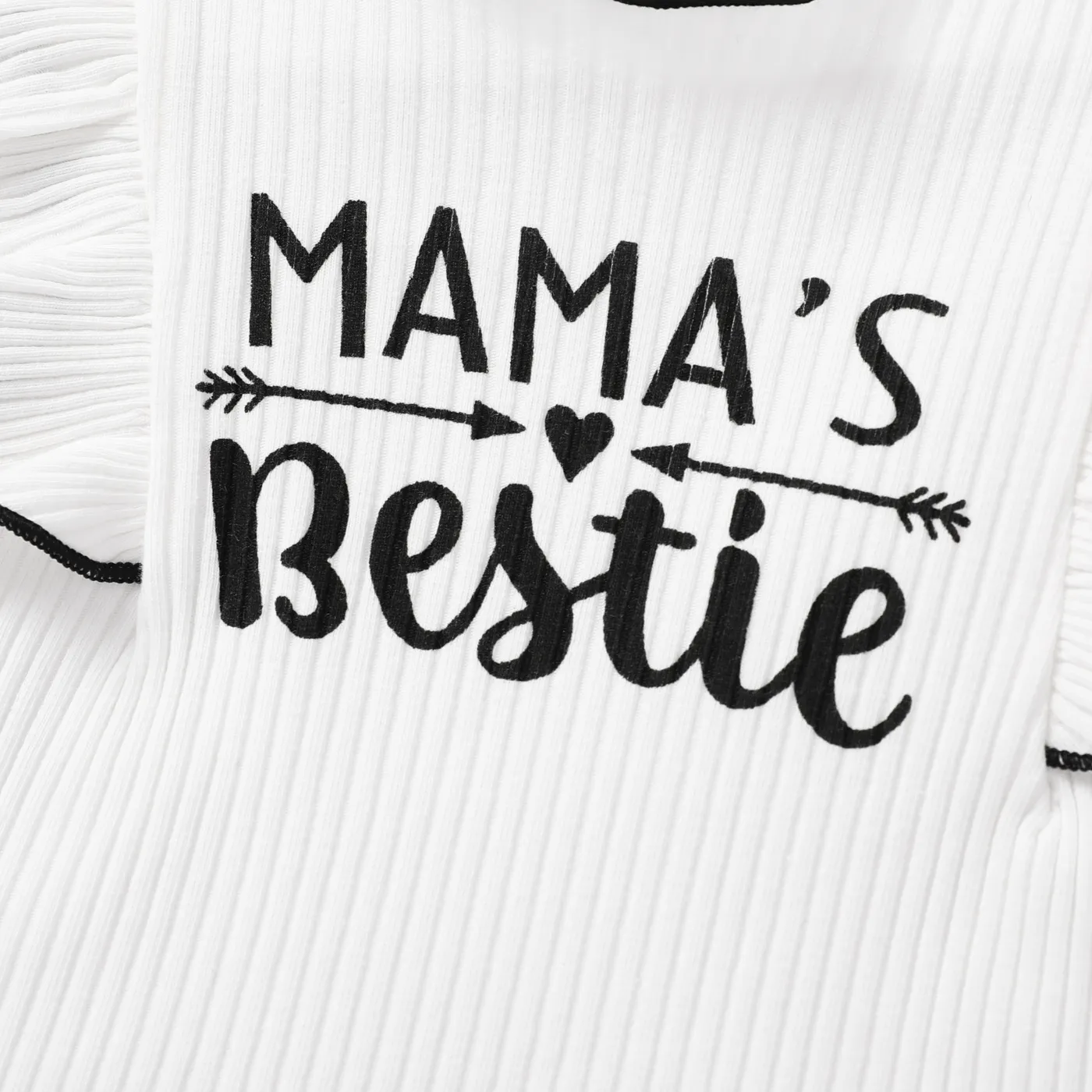3pcs Baby Girl Letters Print Flutter-sleeve Top and Front Bow Decor Plaid Shorts and Headband Set BlackandWhite image 4
