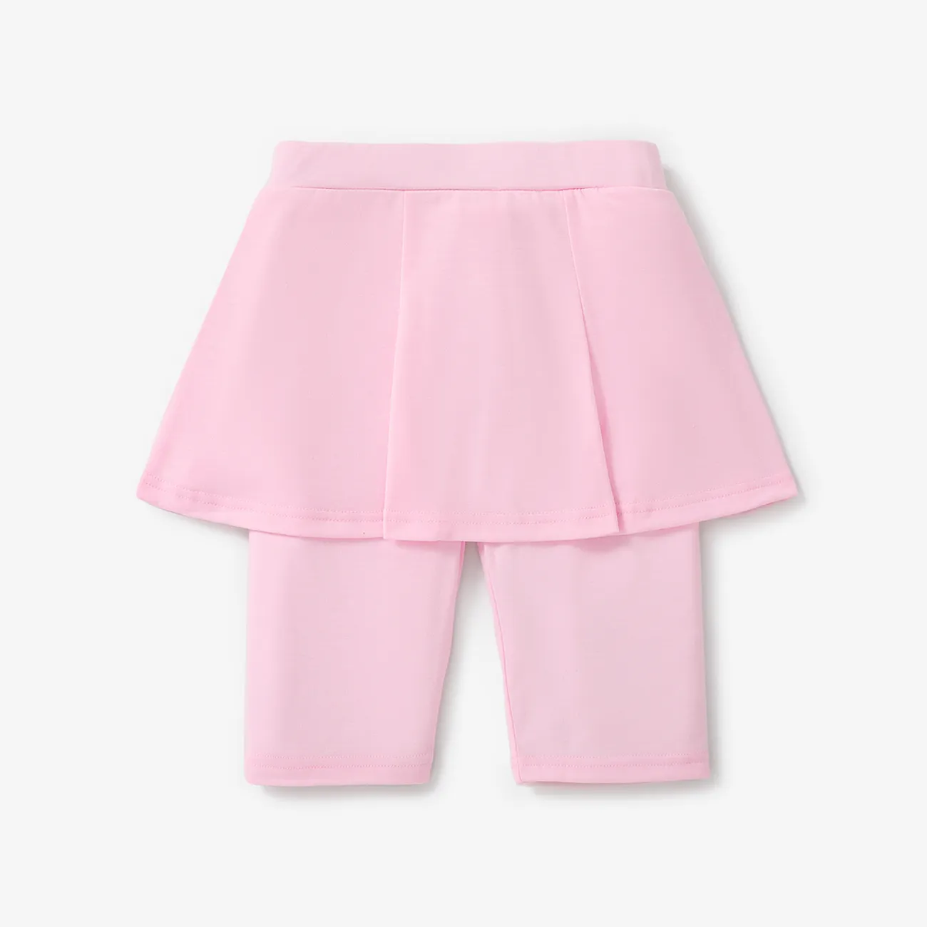 Kid Girl Solid Color Faux-two Skirt Leggings Shorts Pink big image 1