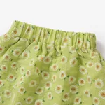 3pcs Baby Girl Green Floral Print Off Shoulder Strapless Puff-sleeve Crop Top and Skirt with Headband Set  image 6
