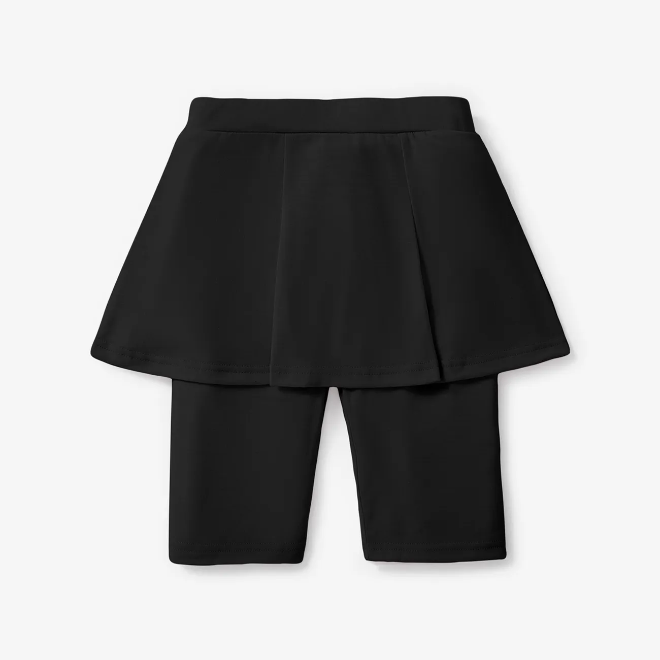 Kid Girl Solid Color Faux-two Skirt Leggings Shorts Black big image 1
