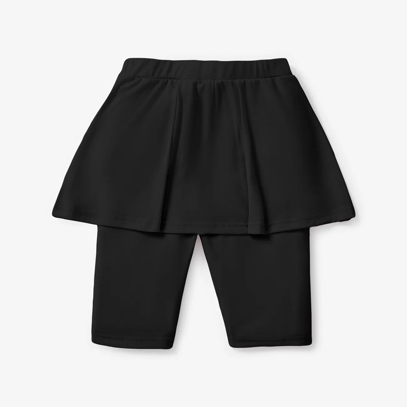 Kid Girl Solid Color Faux-two Skirt Leggings Shorts Black big image 1