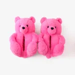 Family Matching Plush Teddy Bear Slippers Hot Pink