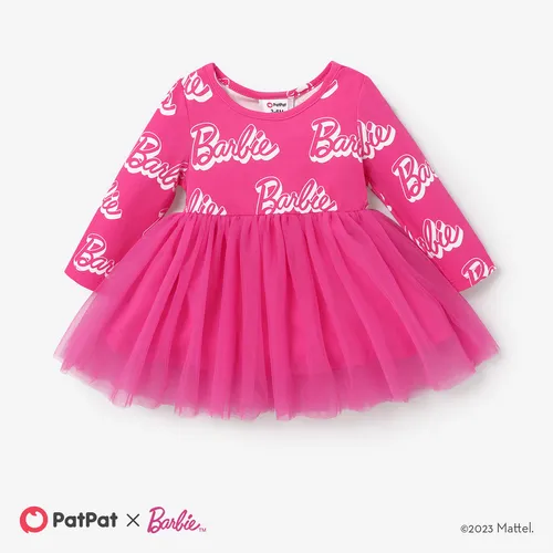 Barbie 嬰兒 布料拼接 甜美 長袖 連衣裙