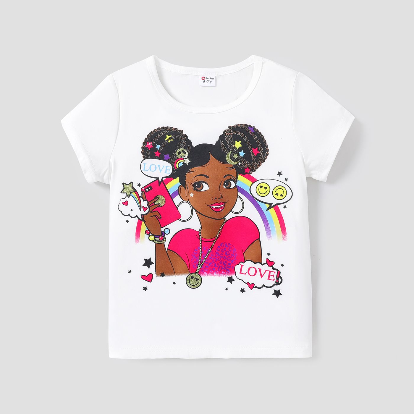 

Kid Girl Figure & Rainbow Print Short-sleeve Tee