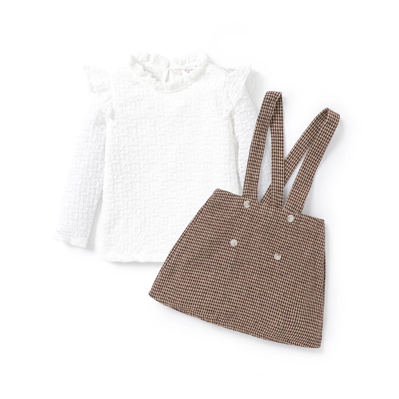 2pcs Toddler Girl Grid Button Details Long Sleeve Suit-Dress  image 6