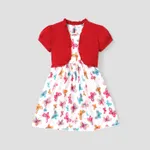 2Pcs Kid Girl Ruffled Short-sleeve Cardigan and Butterfly/Floral Print Tank Dress Set  image 2