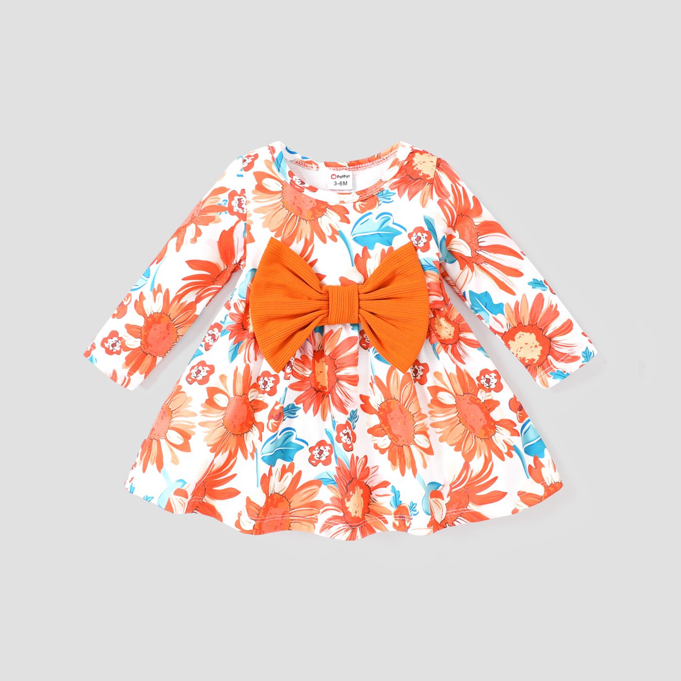 1 pc Baby Girl Solid color and Allover Sunflower Print Bowknot Dress