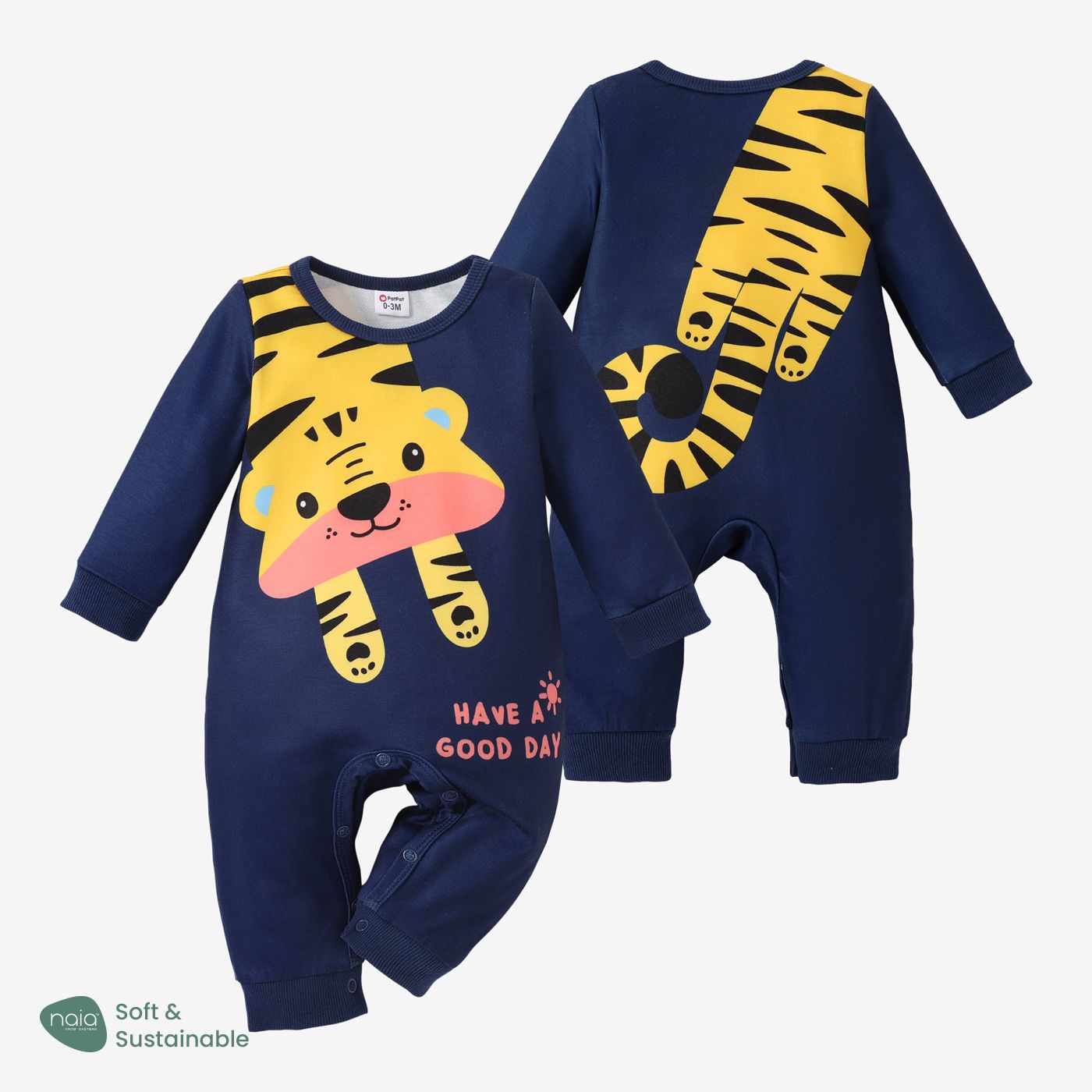 Baby Boy Naia Tiger Pattern Basic Long Sleeve Jumpsuit