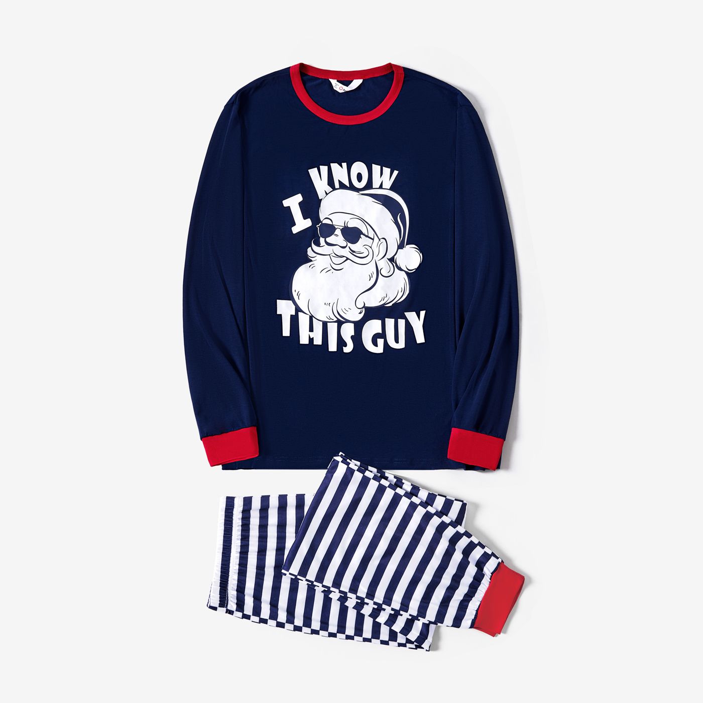 

Christmas Family Matching Santa Print Color-block Long-sleeve Pajamas Sets(Flame resistant)