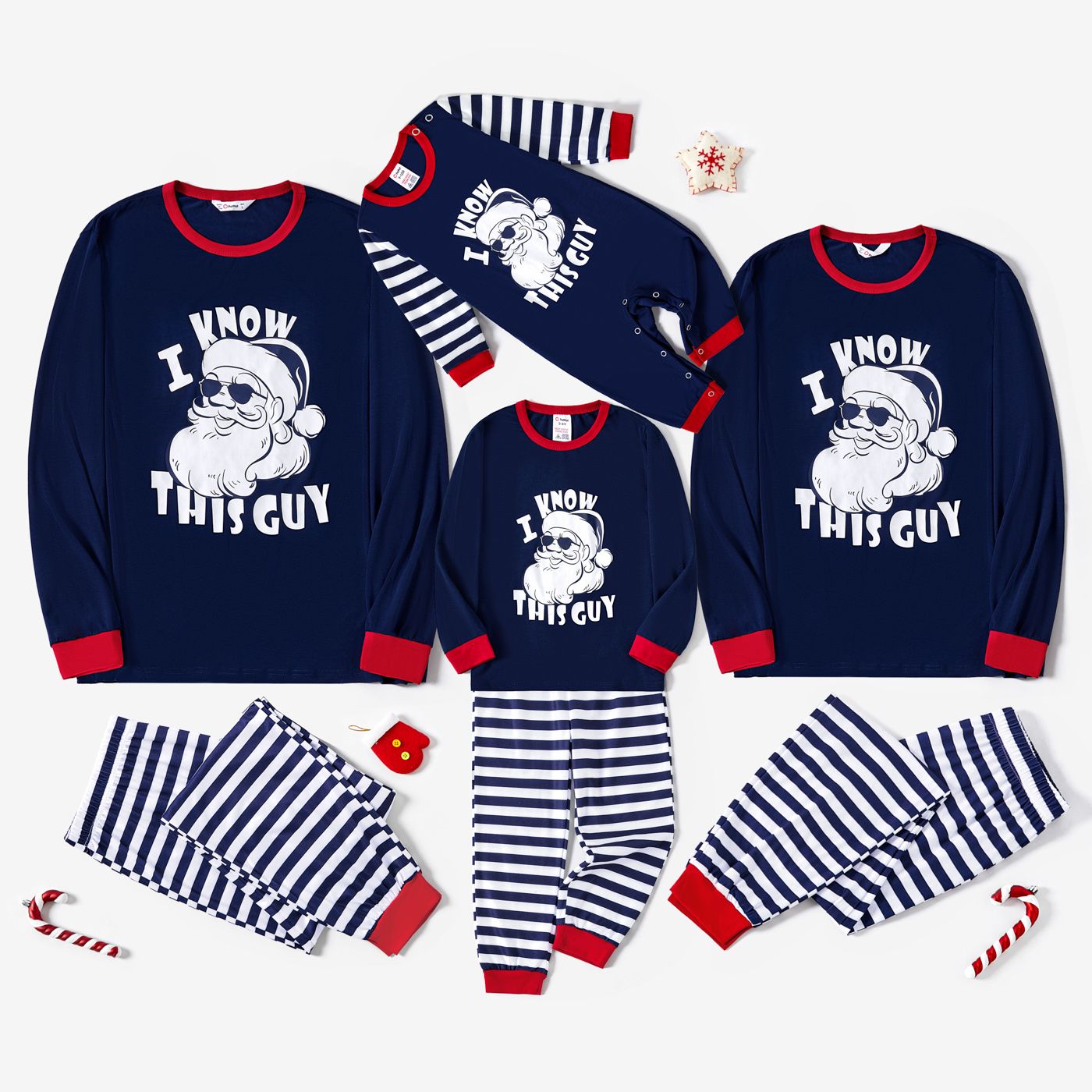 

Christmas Family Matching Santa Print Color-block Long-sleeve Pajamas Sets(Flame resistant)