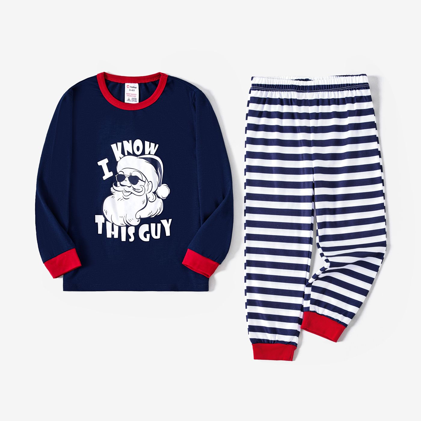 

Christmas Family Matching Santa Print Color-block Long-sleeve Pajamas Sets(Flame resistant)