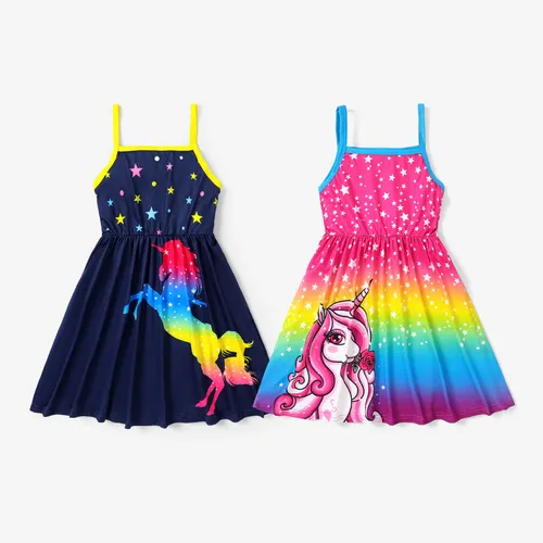 Kid Girl Unicorn Star Print Colorblock Slip Dress