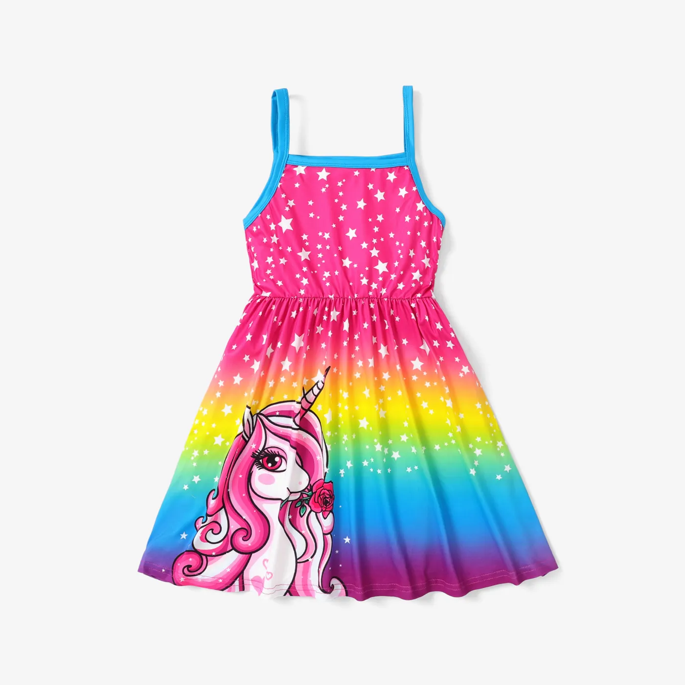 Kid Girl Unicorn Star Print Colorblock Slip Dress  big image 1