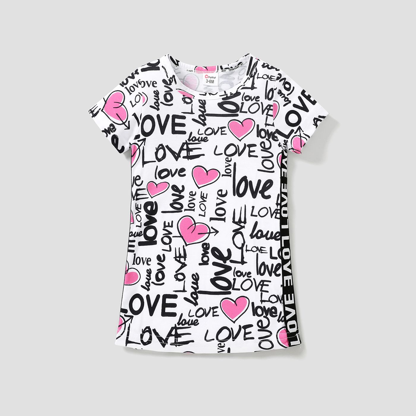 baby girl all over love heart and letter print short-sleeve dress