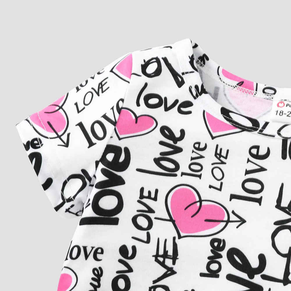 Toddler Girl Letter Heart Print Short-sleeve Dress  big image 3