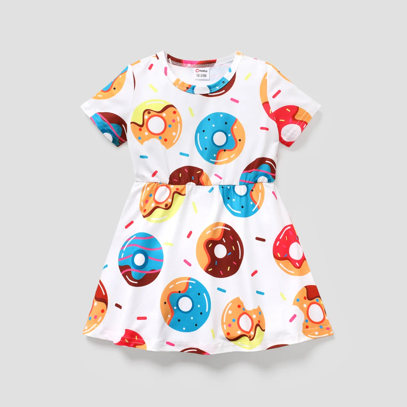 

Toddler Girl Food Donut Print Short-sleeve Dress