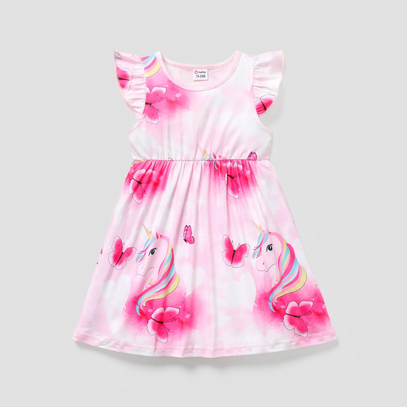 Toddler Girl Unicorn Heart Print Flutter-sleeve Pink Dress Pink big image 1