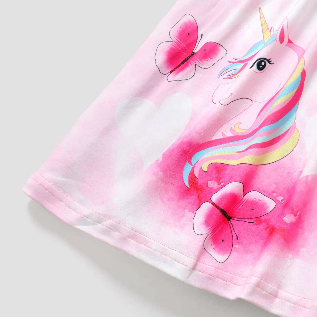 Toddler Girl Unicorn Heart Print Flutter-sleeve Pink Dress Pink big image 1