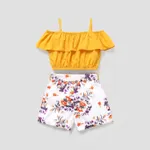 2pcs Kid Girl Flounce Camisole and Floral Print Belted Shorts Set  image 2
