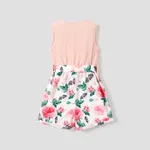 Kid Girl Floral Print Button Design Sleeveless Rompers  image 3